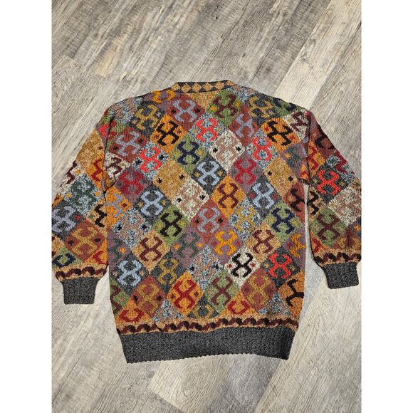 Peruvian Connection alpaca wool deep v button cardigan sweater large geo artsy - Picture 8 of 9